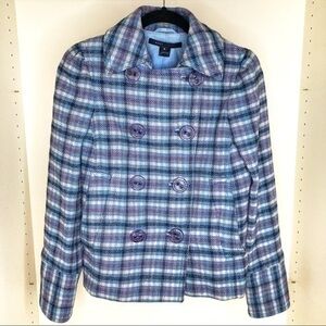 Marc Jacobs Coat jacket Plaid Wool Blue Pea Double Breast Fall Autumn Retro